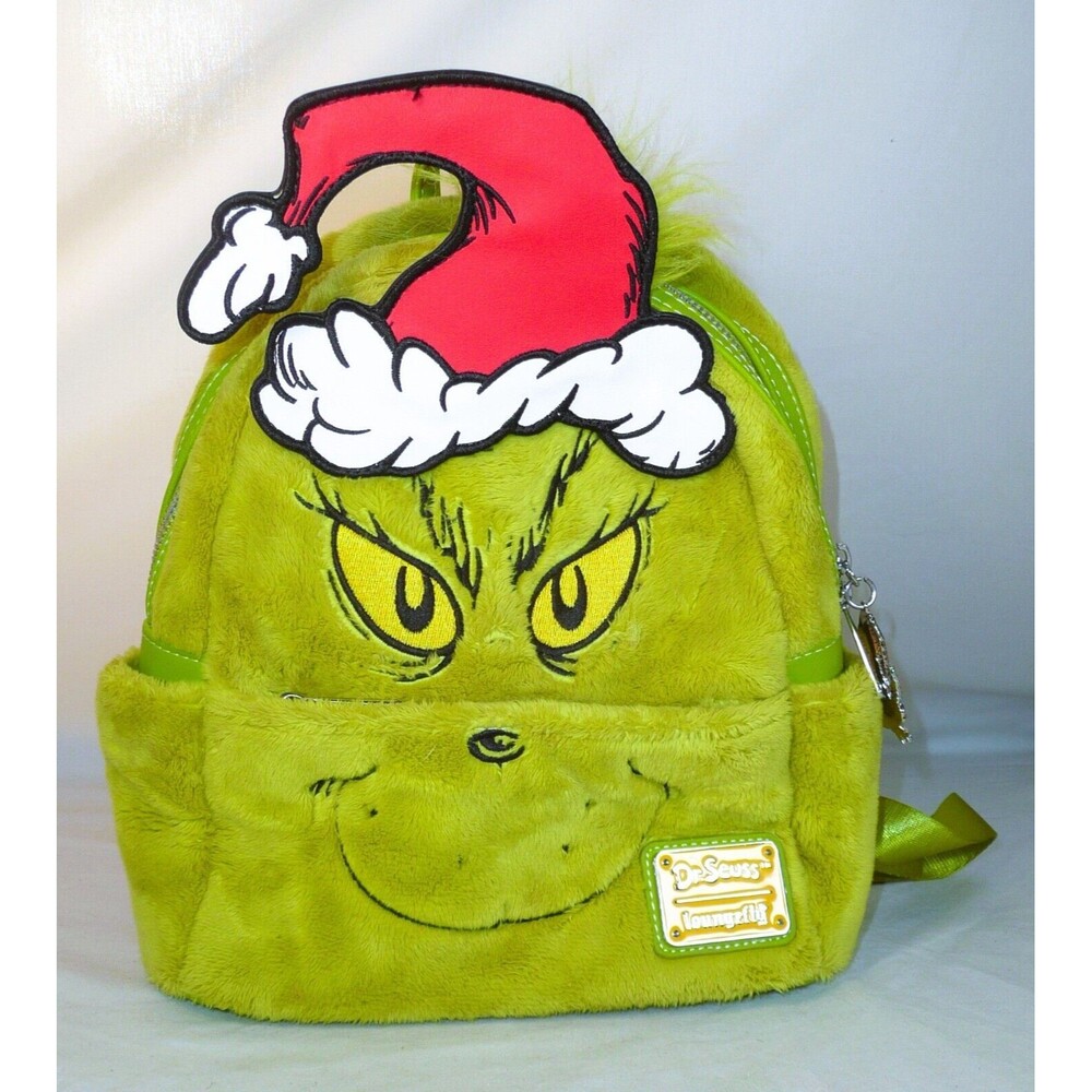 Loungefly Grinch Santa Hat Christmas Cosplay Plush Backpack Removable Hat RARE